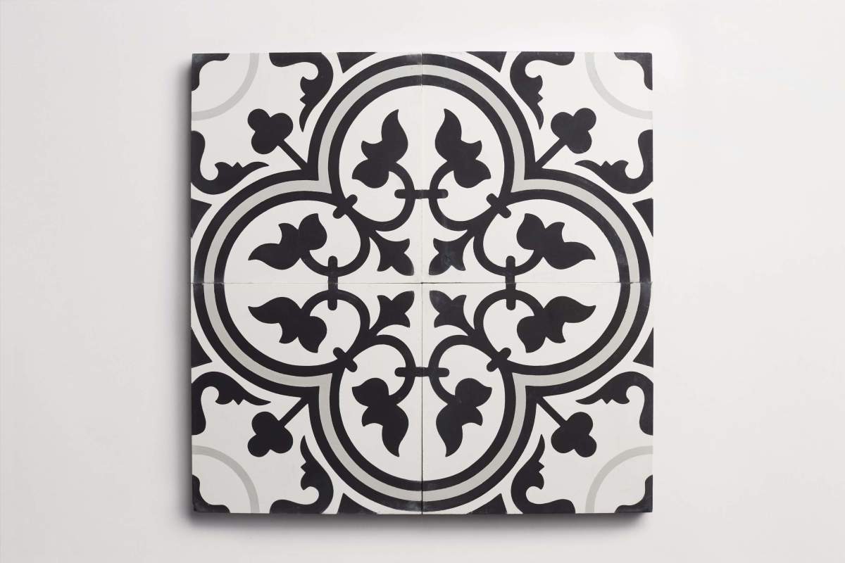 Tile concrete cement four leaf clover black moroccan.