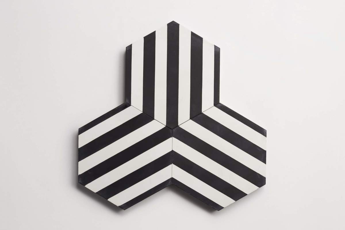 Tile concrete cement hedron black modern stripe.