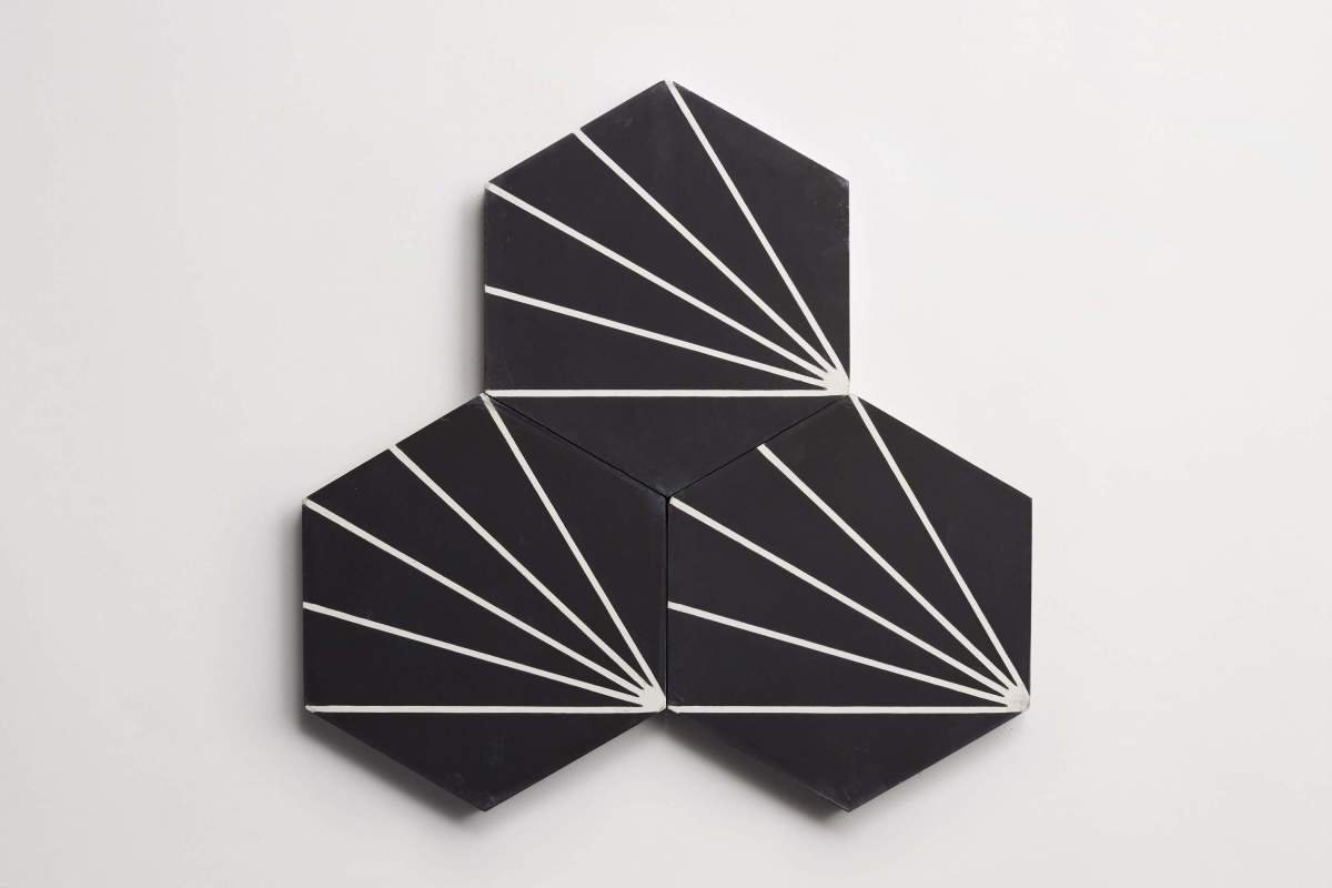 Tile concrete cement radar linear pattern black.