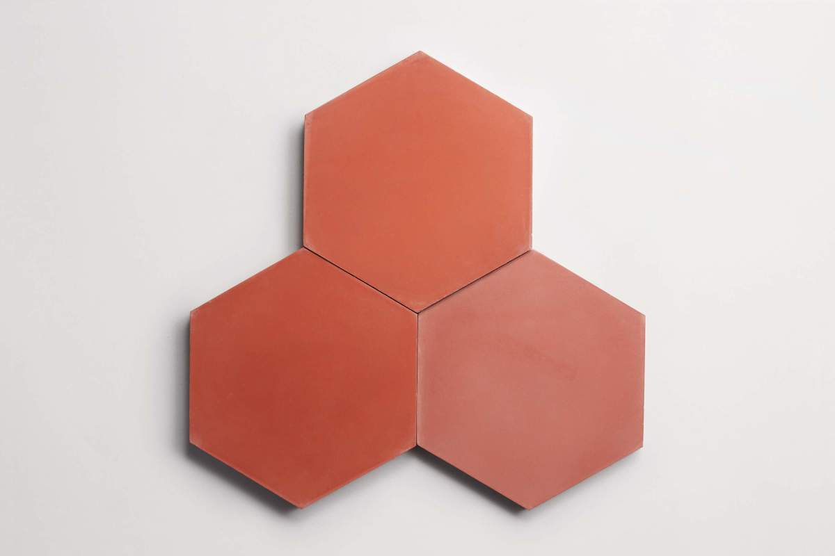 Cement tile solid colors 9x8 Hex Barn Red.