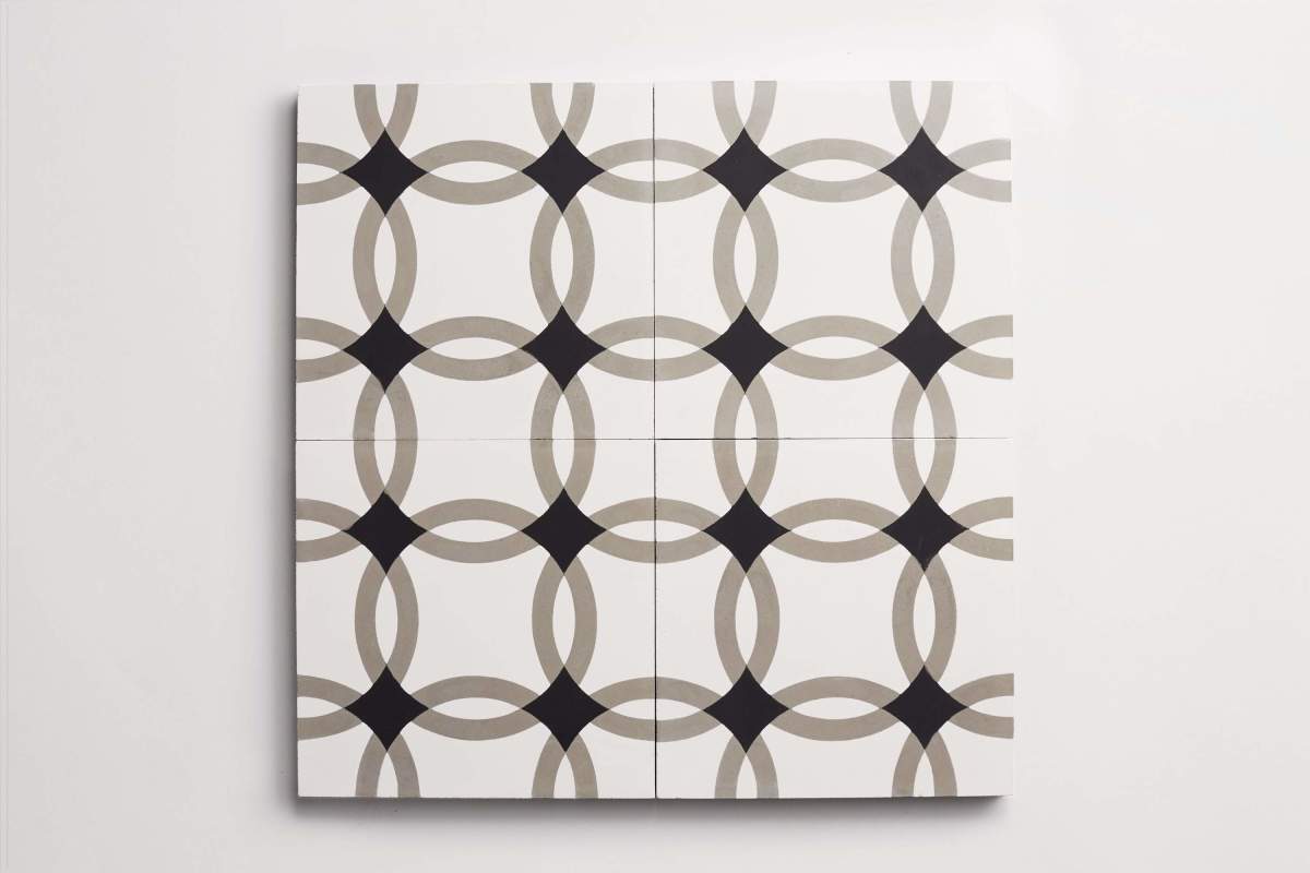 Tile concrete cement interlock black white metal.