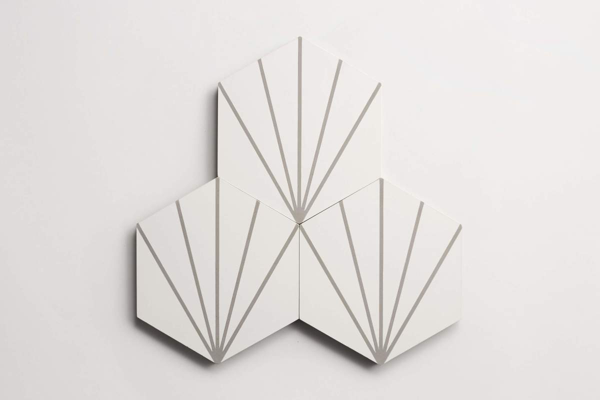 Tile cement radar linear pattern white metal.