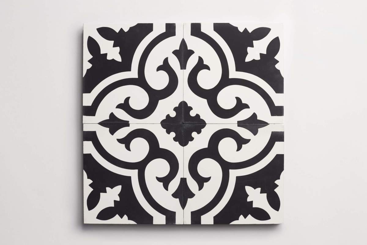 Tile concrete cement robusto black white.
