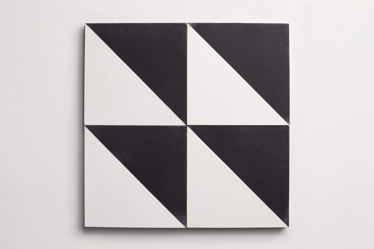 Tile concrete cement bold slant triangle black white.