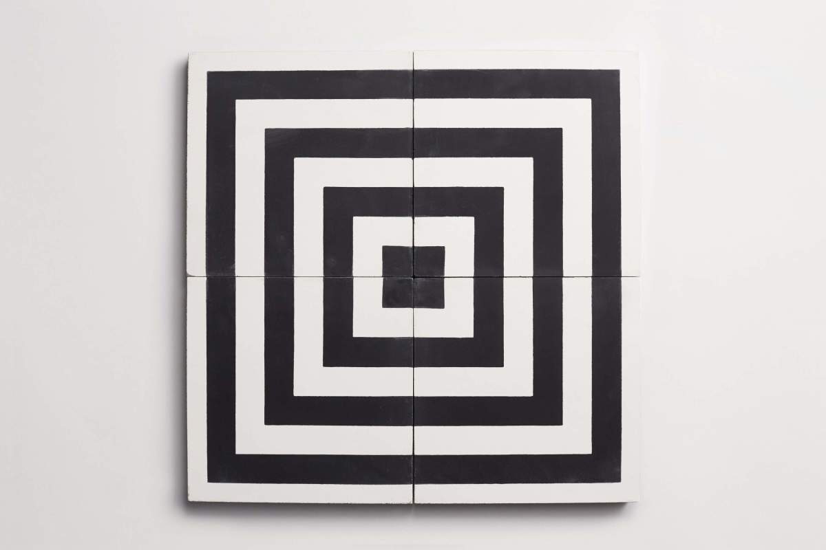 Tile concrete cement square target black white.