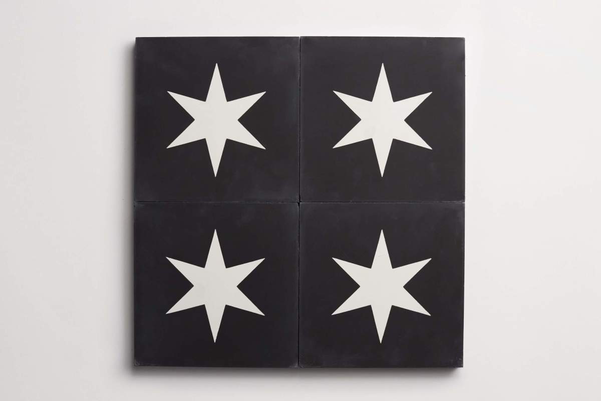 Tile concrete cement star pattern square black.
