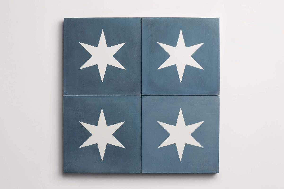 Tile concrete cement star bright federal blue.
