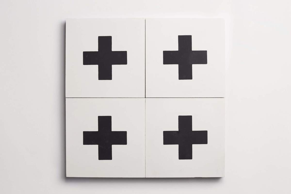 Tile concrete cement swiss cross black white.