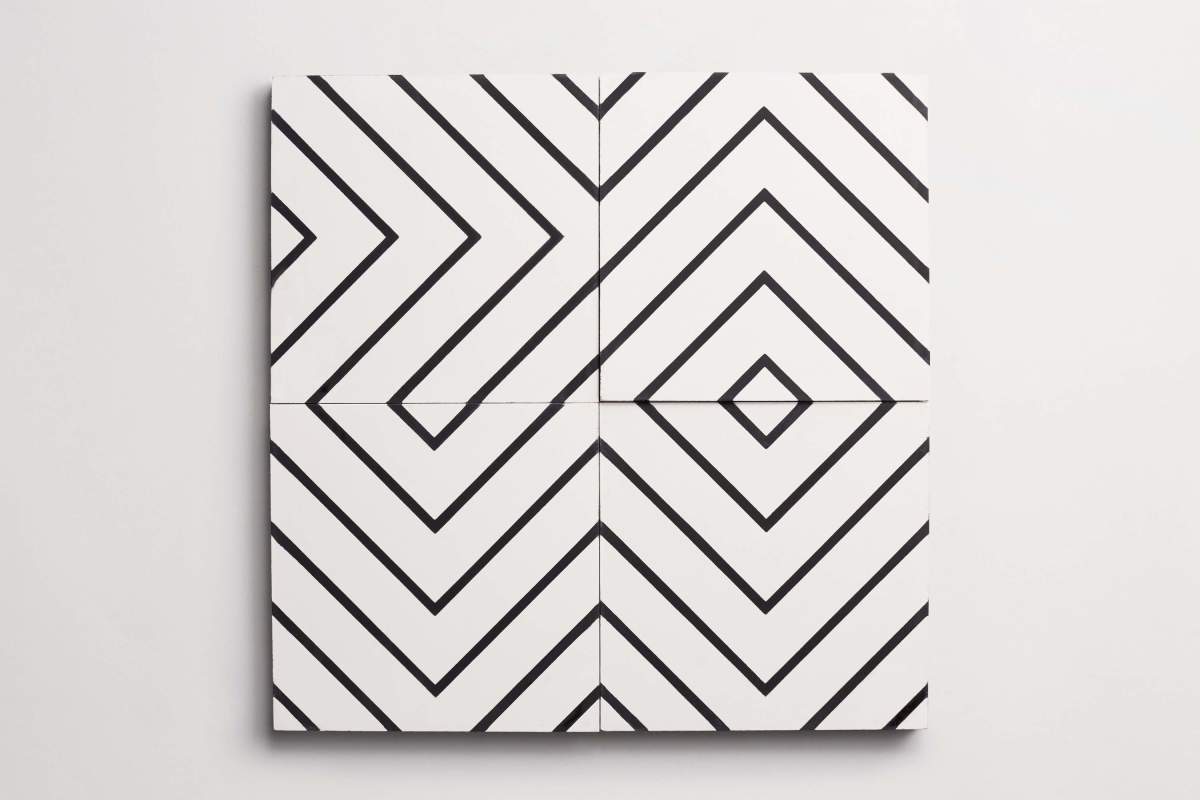 Tile concrete cement zenith pinstriped white black.