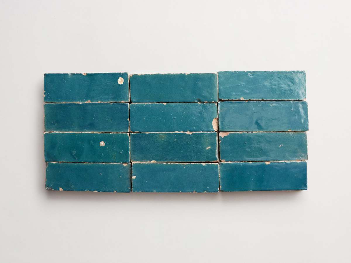 Dark teal zellige tile fired opal subway bejmat.