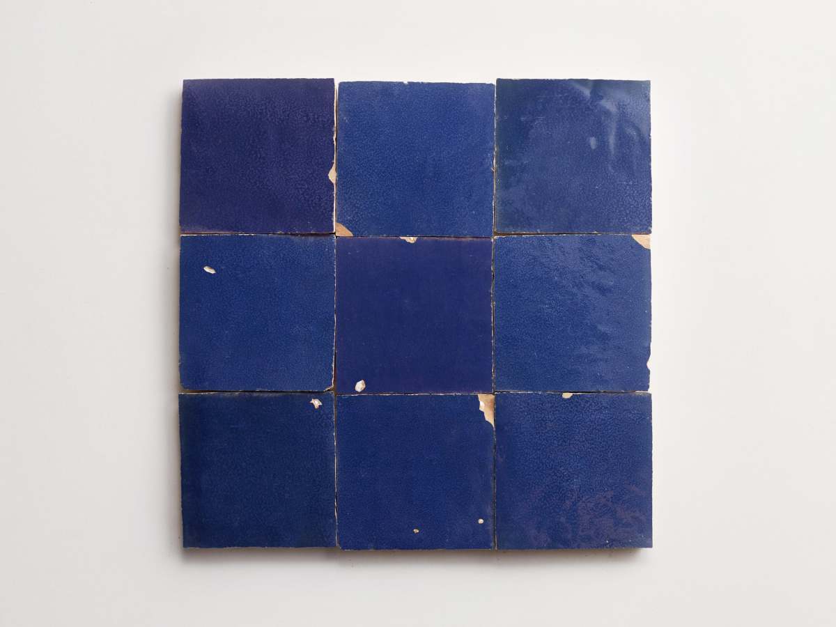 Zellige tiles ancient sea dark blue 4" square.