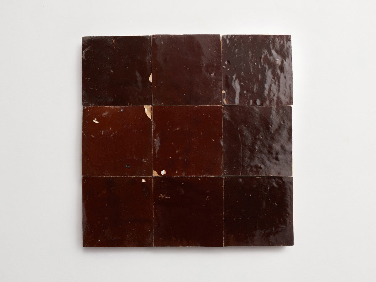 Zellige tiles moroccan argan brown 4" square.