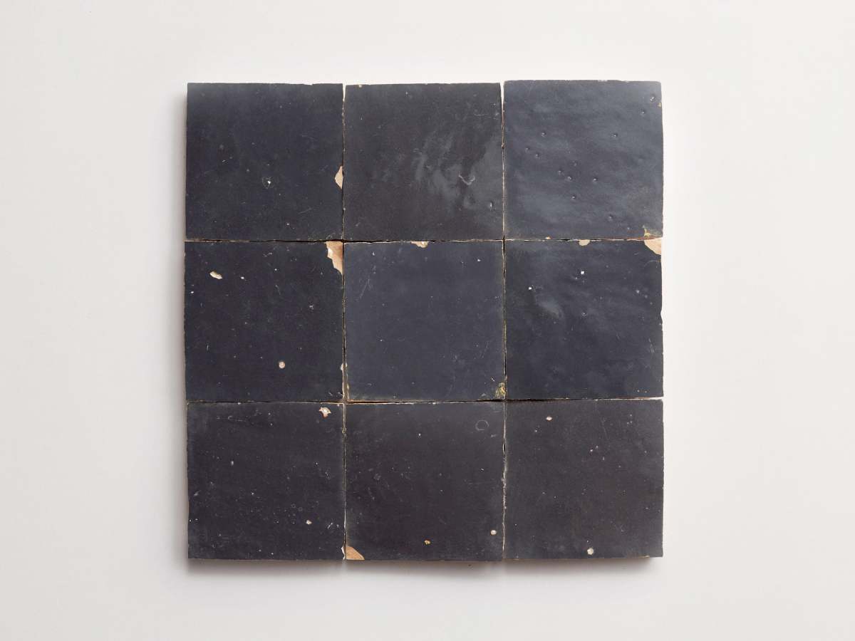 Zellige tiles battled armor grey 4" square.