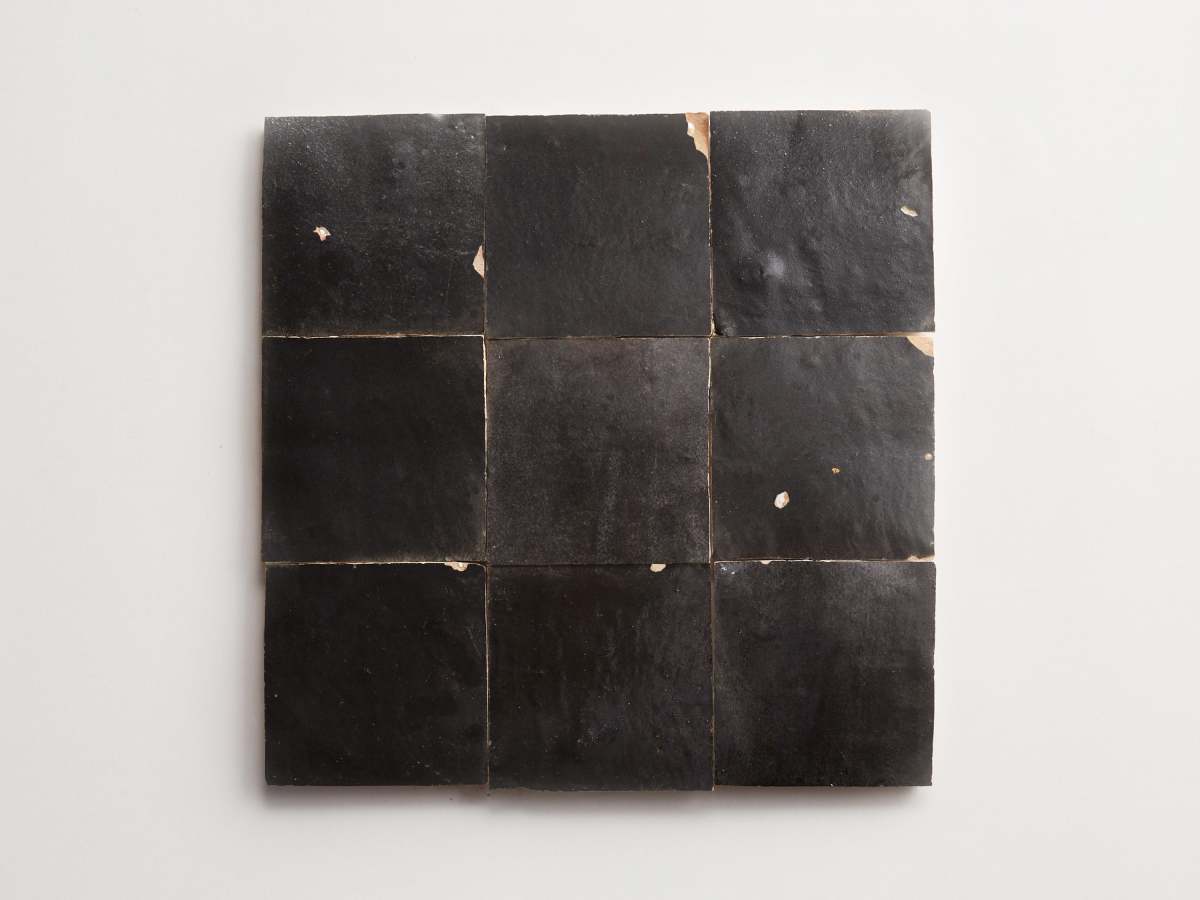 Zellige tiles charred cedar black 4" square.