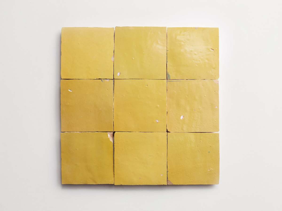 Yellow zellige tile indian saffron 4" square tile.