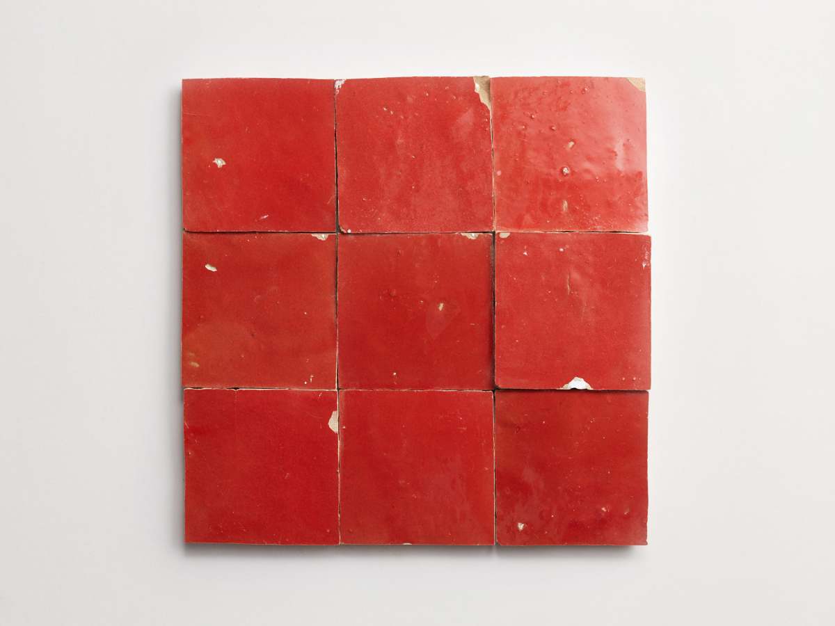 Zellige tiles moroccan palace red 4" square.