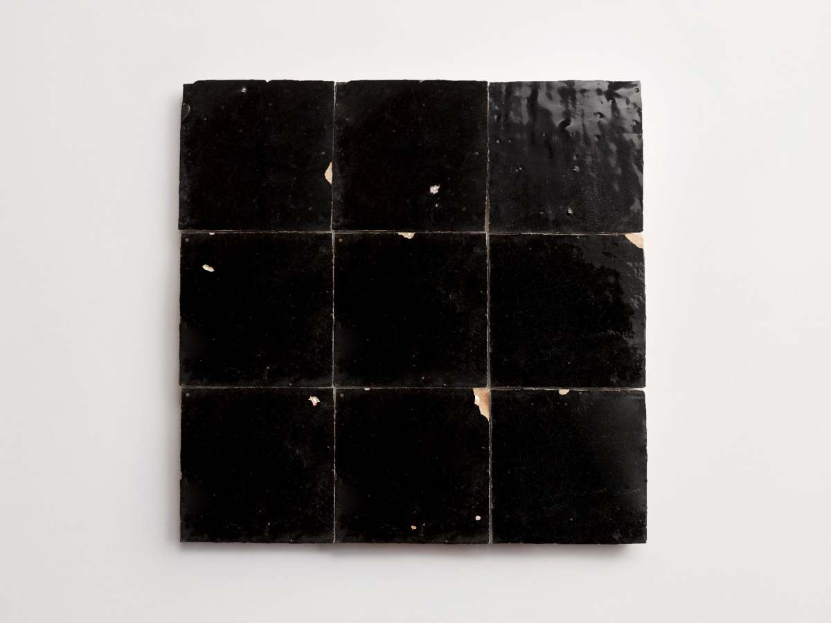 Zellige tiles scribe's ink black 4" square.