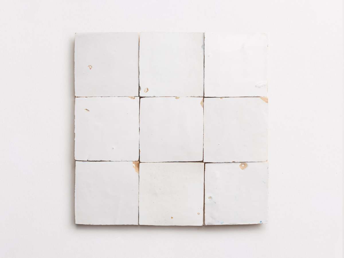 White zellige tile moroccan sea salt 4" square.