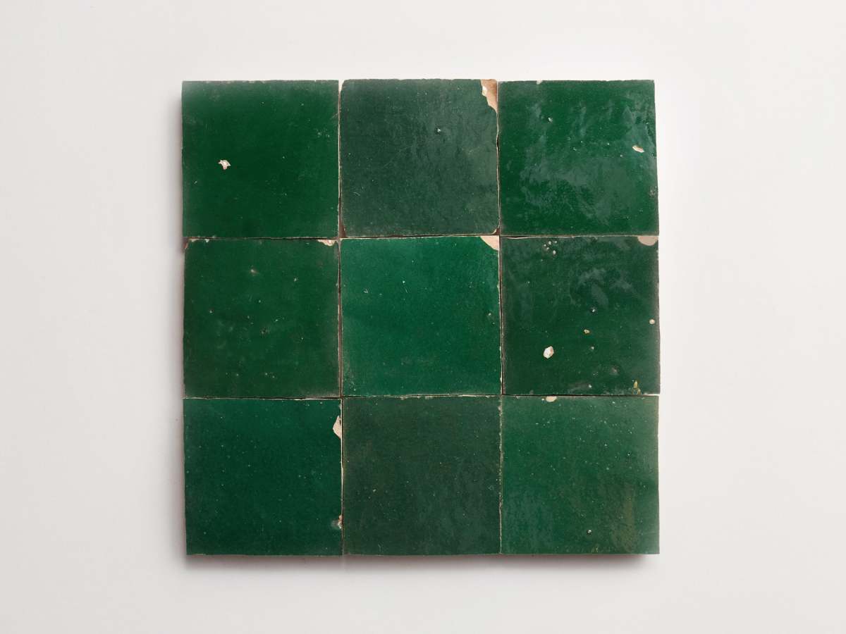 Zellige tile secret lagoon deep green 4" square.