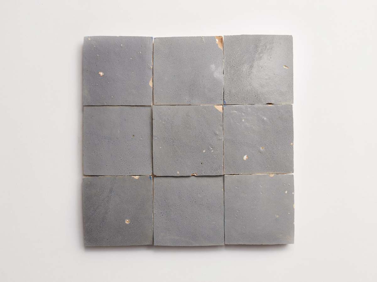 Zellige tiles grey tarnished silver 4" square.