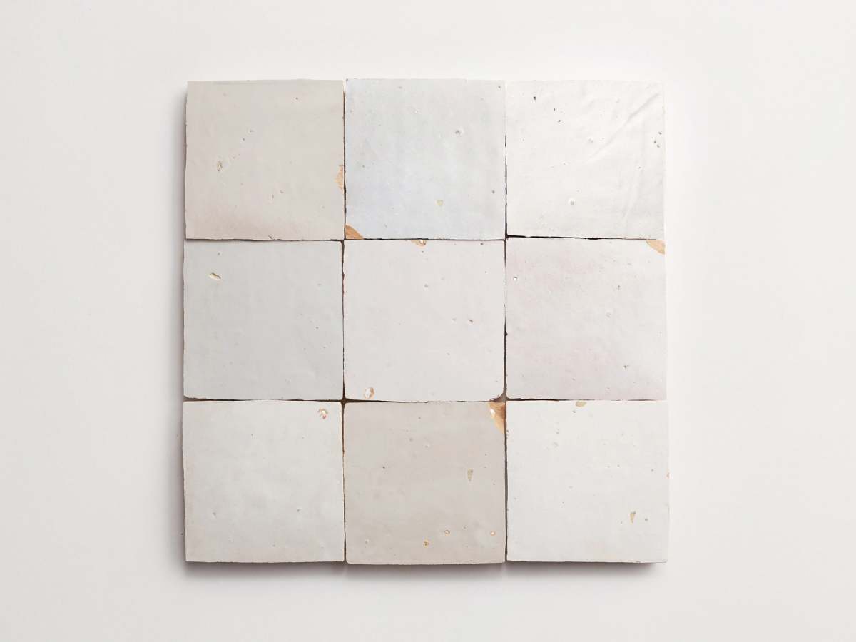 White zellige tiles weathered white 4" square.