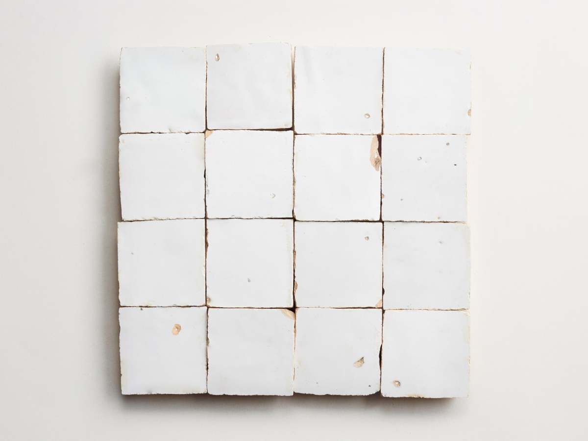 White zellige tile moroccan sea salt 2" square.
