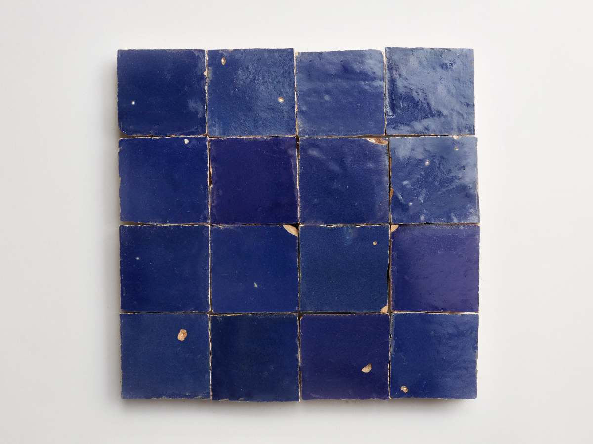 Zellige tile ancient sea dark blue 2" square.
