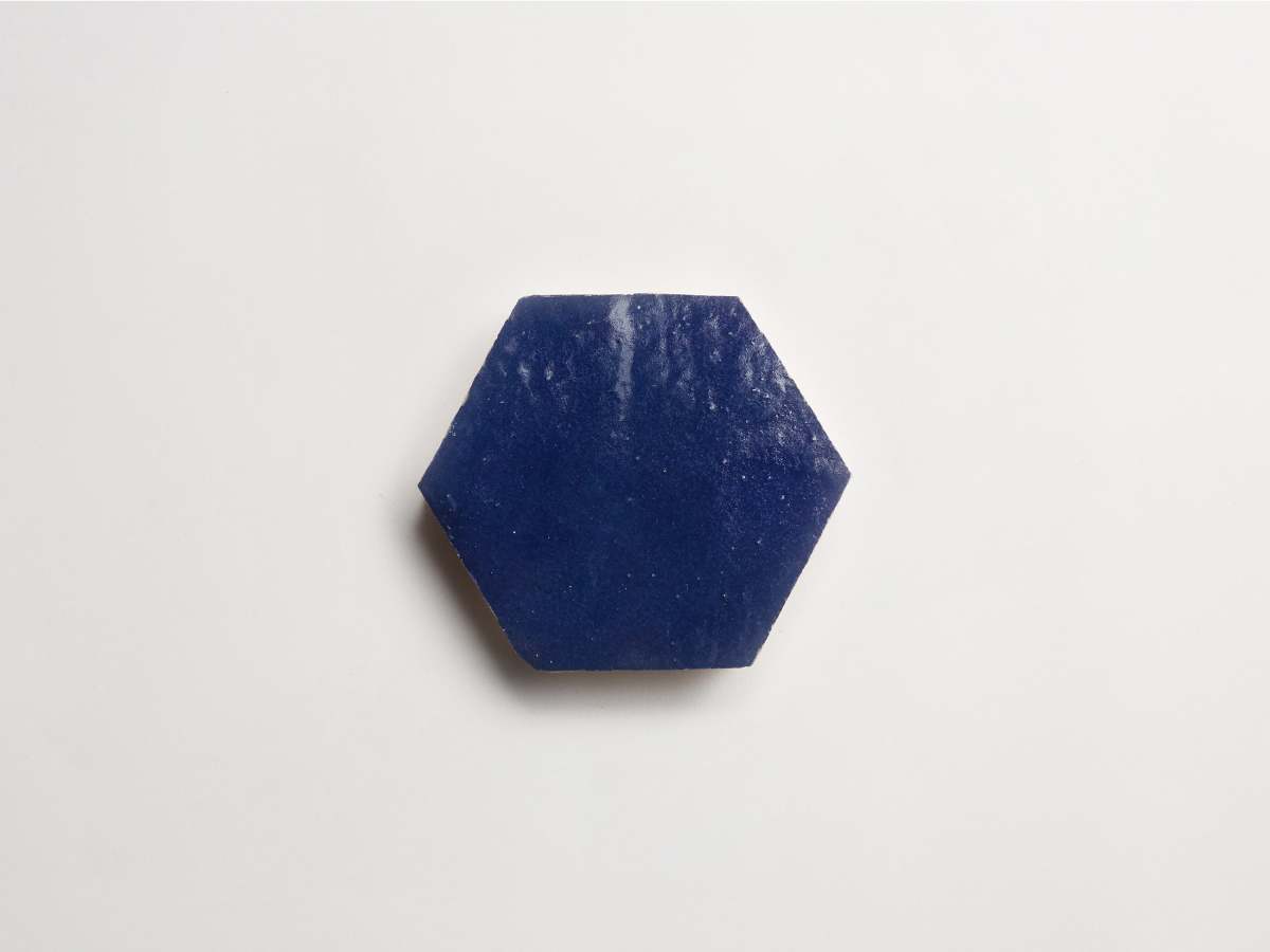 Zellige tile dark blue tile ancient sea hexagon.