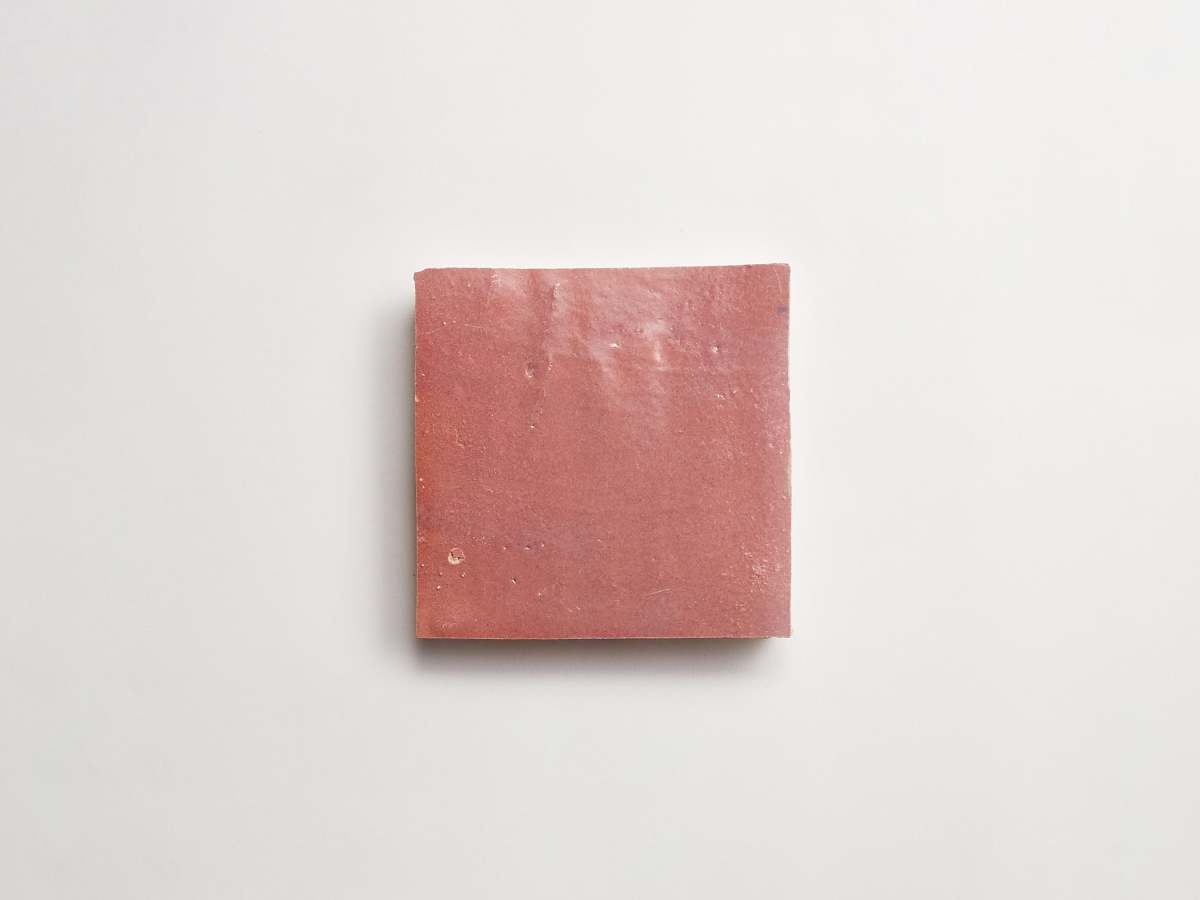 Pink zellige tile blushing mistress 4" square.