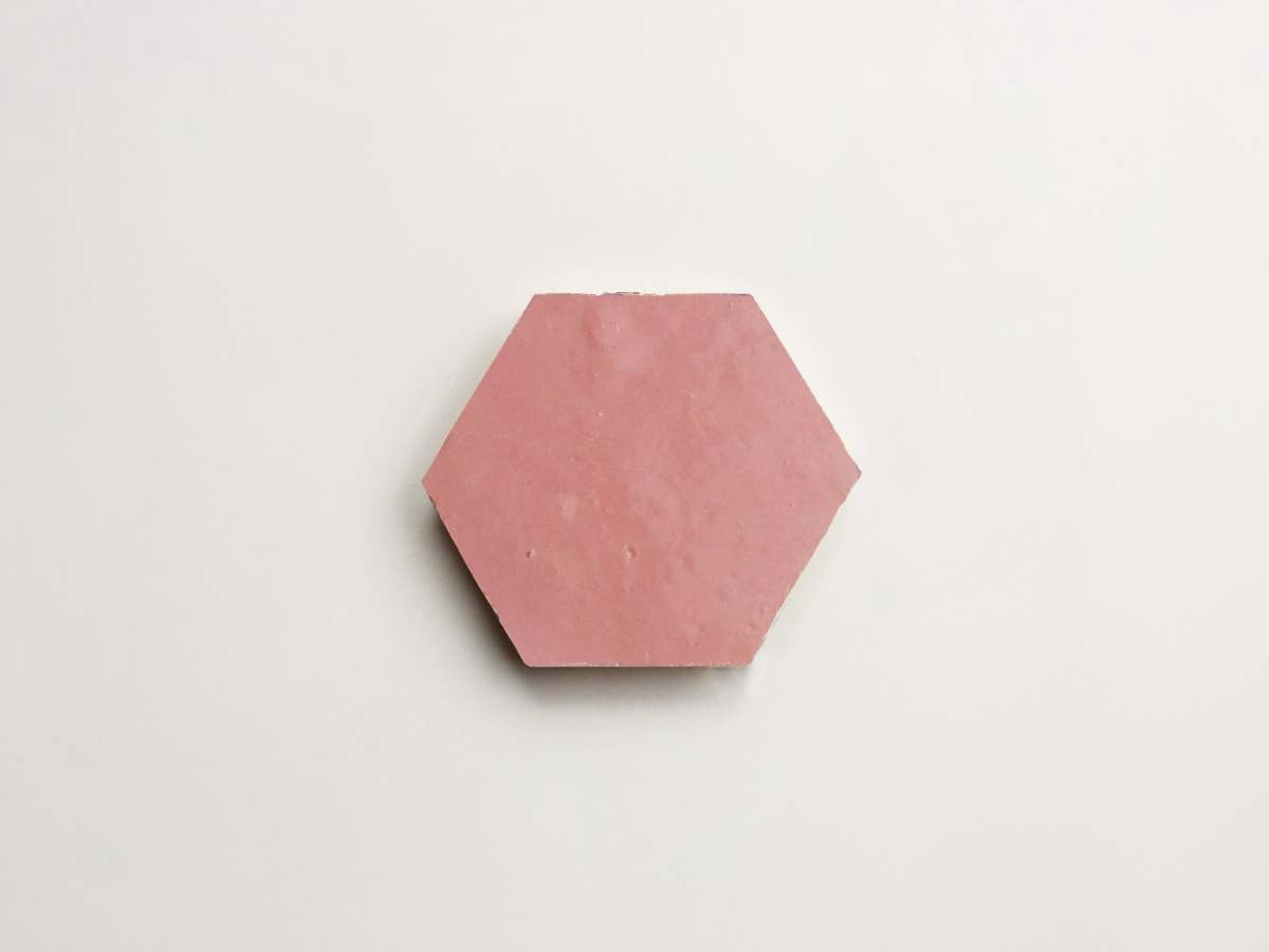 Zellige tile blushing mistress pink hexagon.