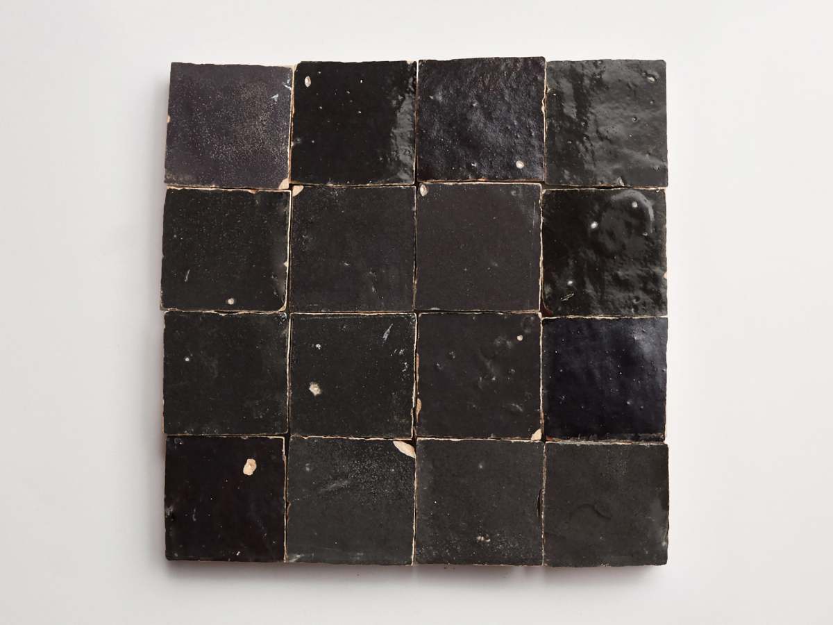 Zellige tile charred cedar black 2x2 square.