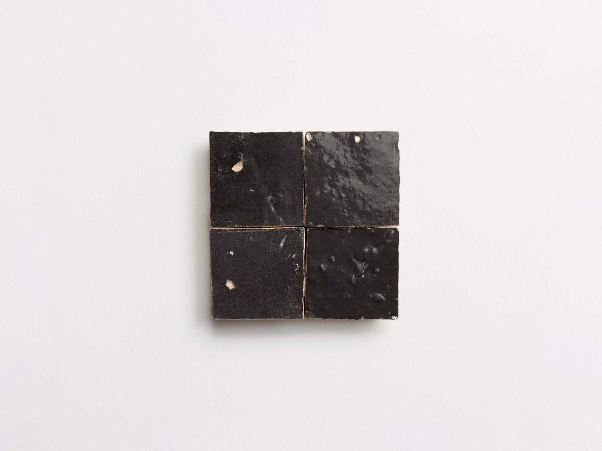 Zellige tile charred cedar black 2x2 square.