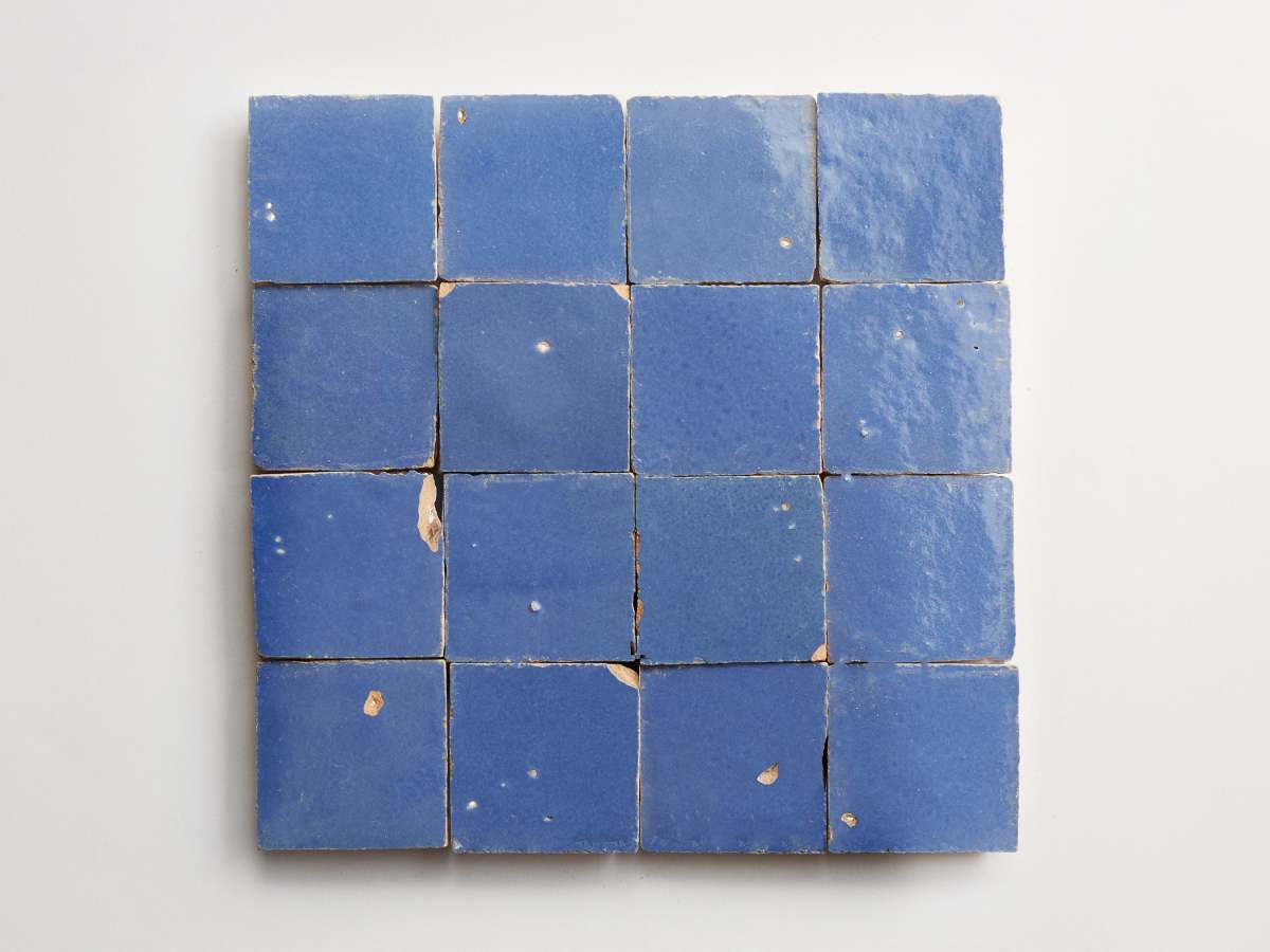 Zellige tiles classic cerulean blue 2" square.