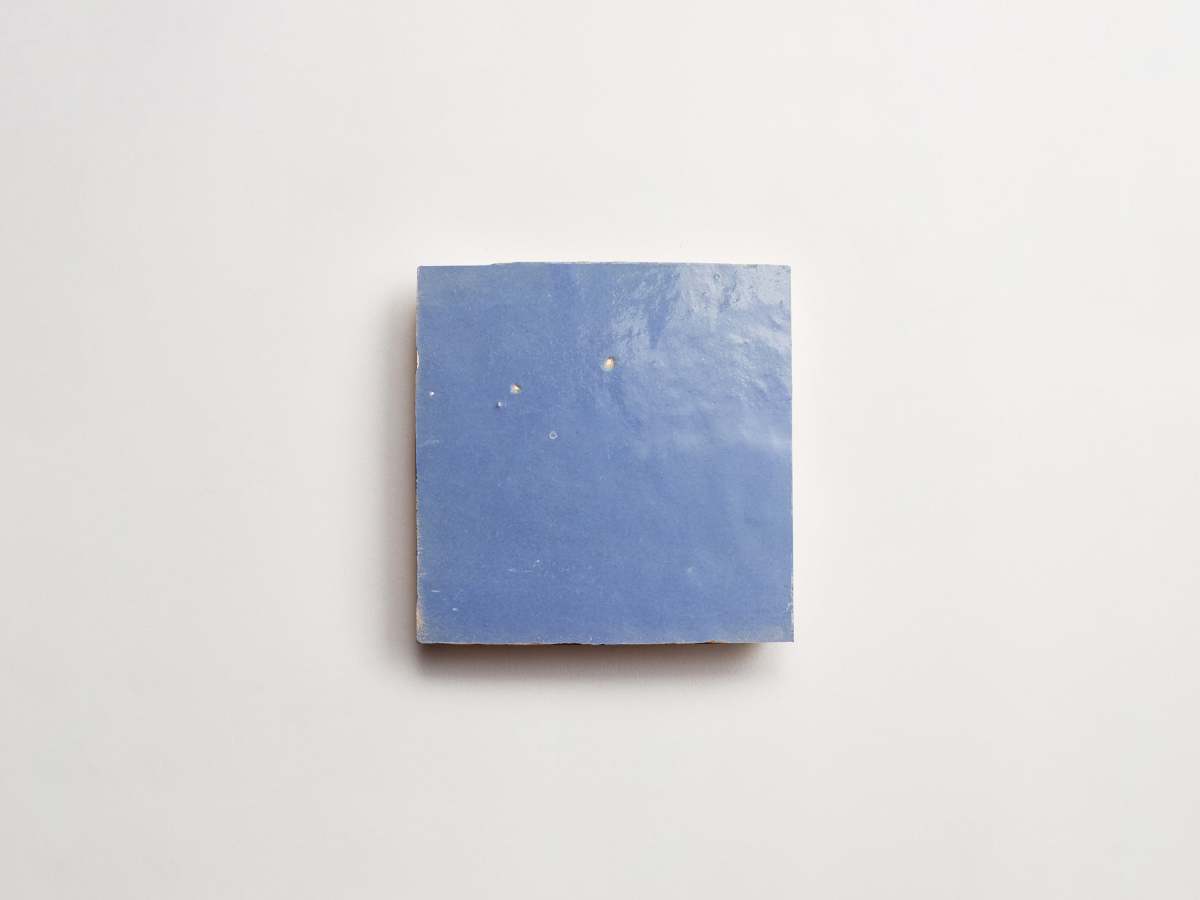 Zellige tiles terracotta classic cerulean blue 4" square.