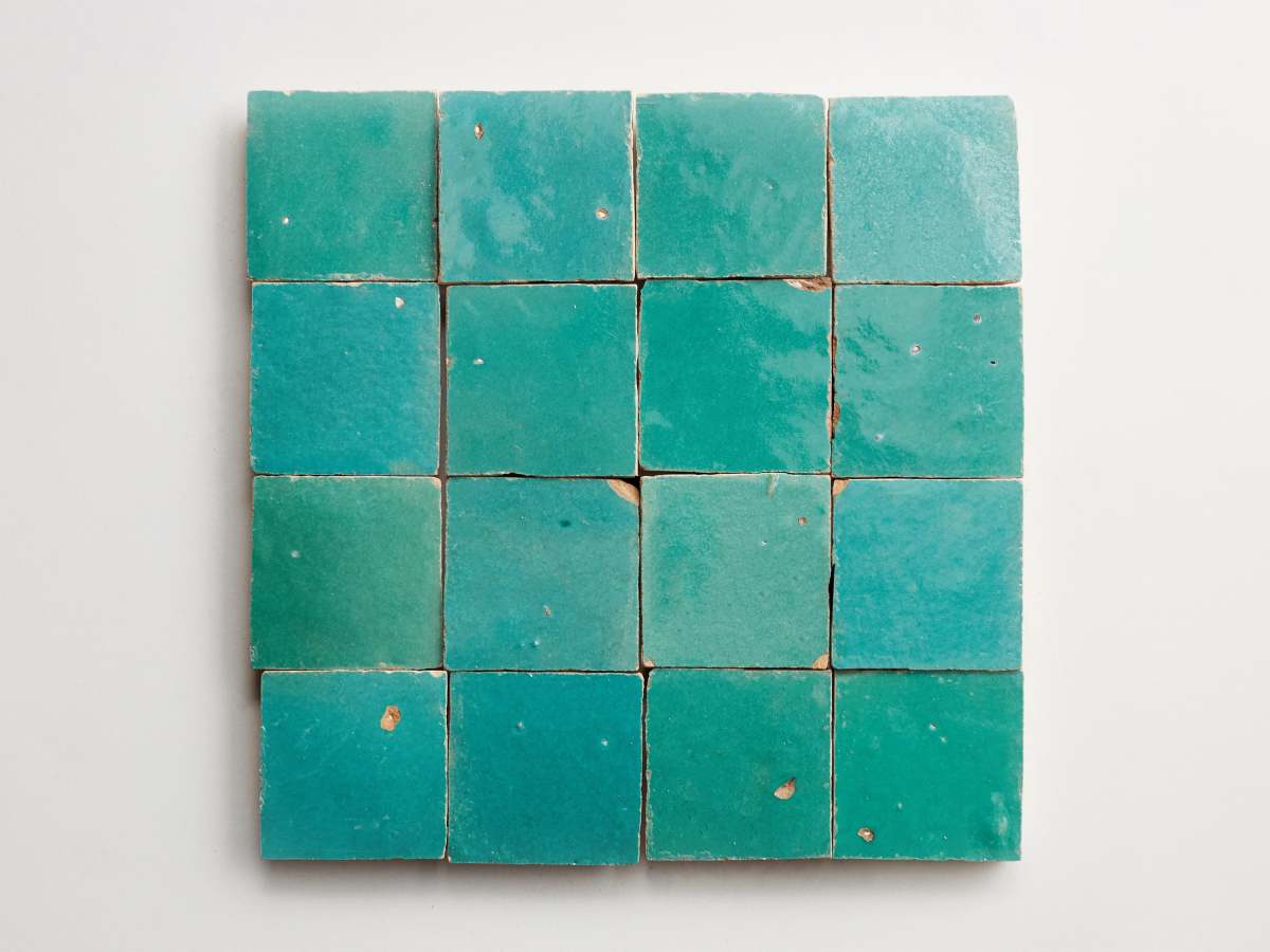 Forgotten turquoise unmounted zellige tile.