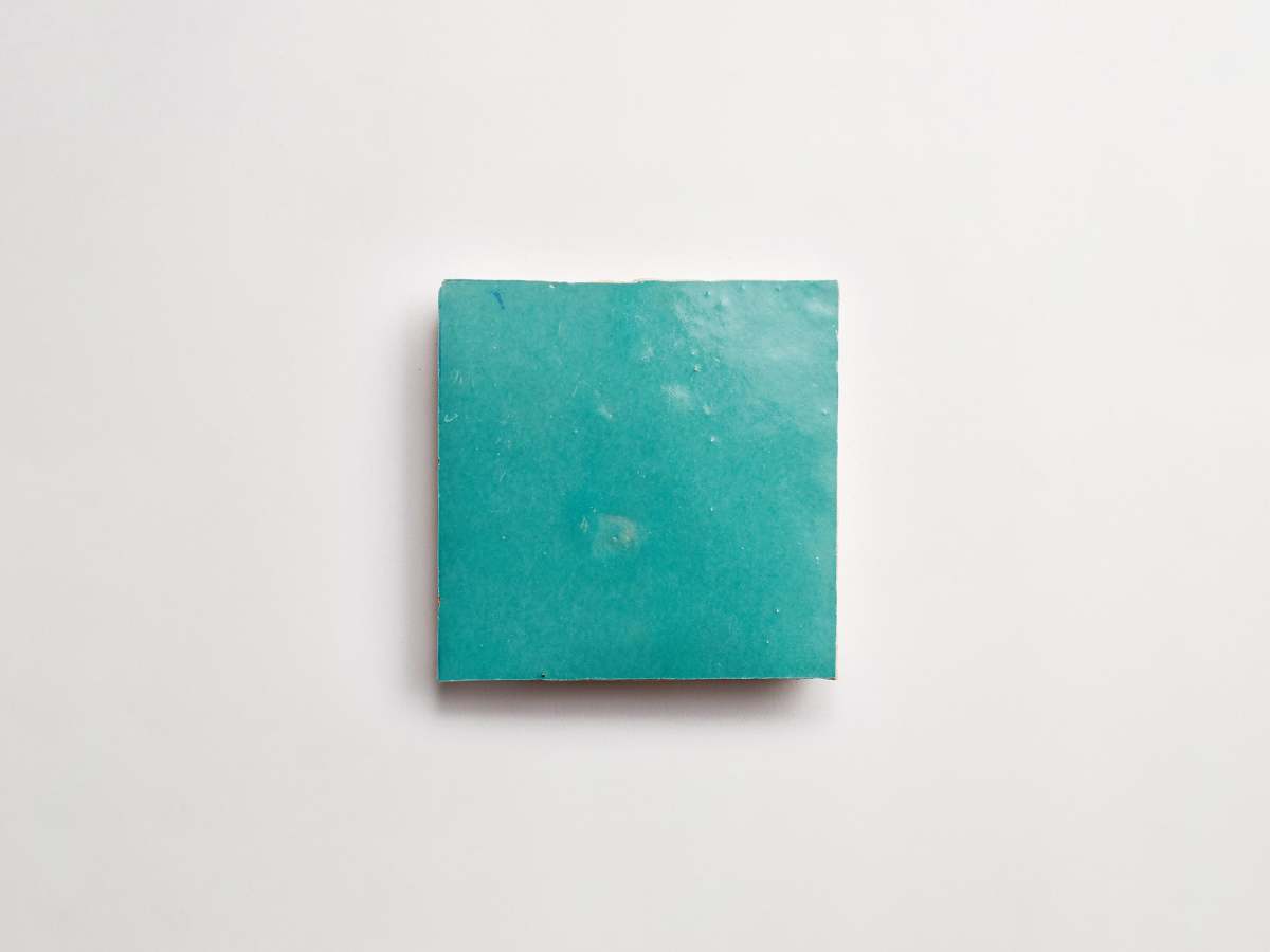 Zellige tile forgotten turquoise blue 4" square.