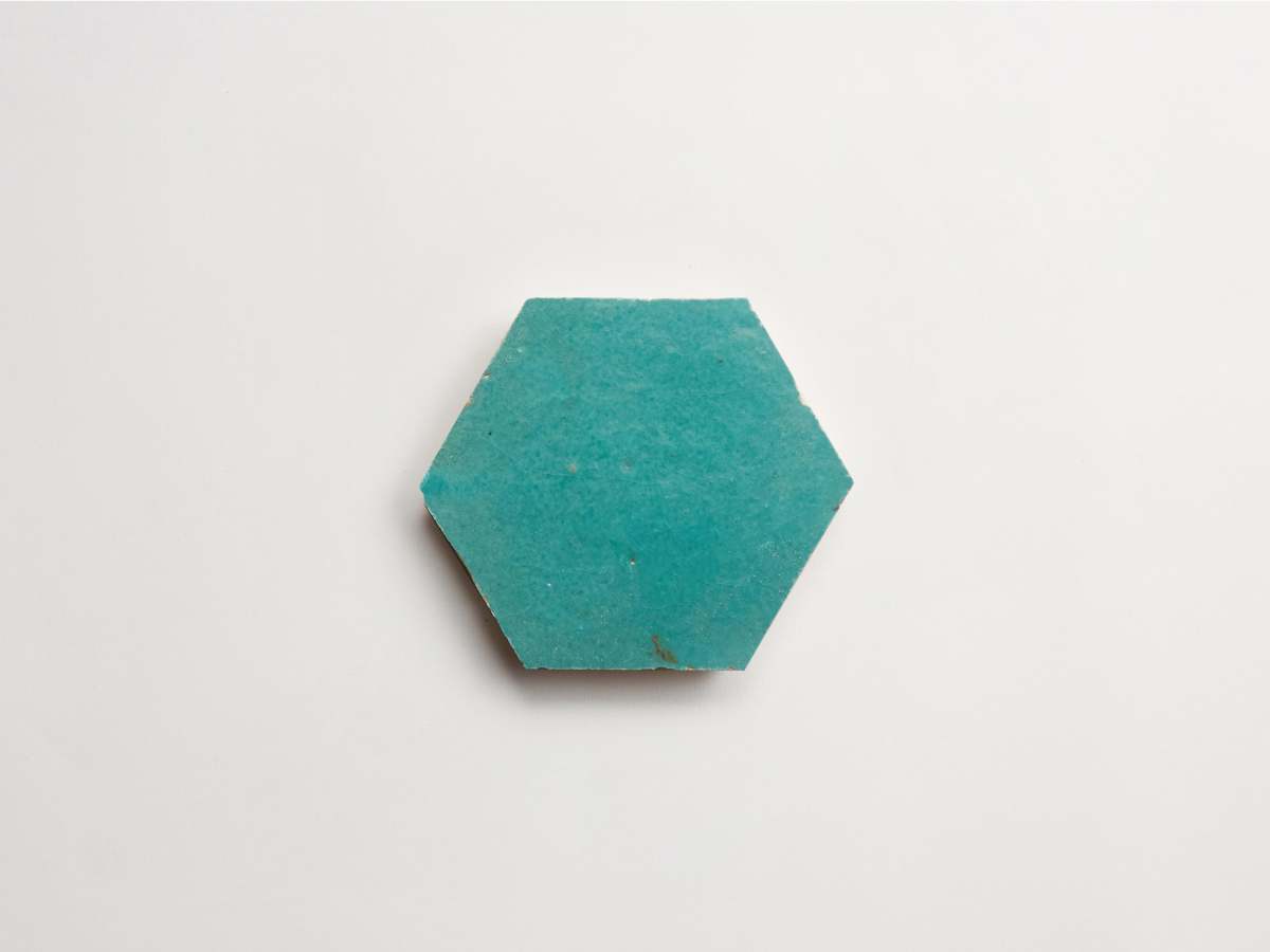 Blue zellige tile forgotten turquoise hexagon.