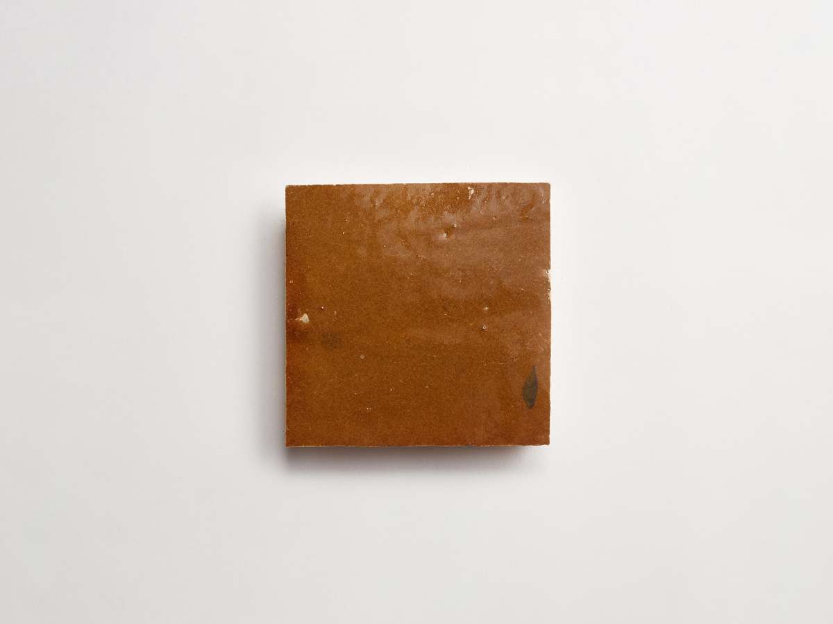 Zellige tile golden henna brown 4" square.