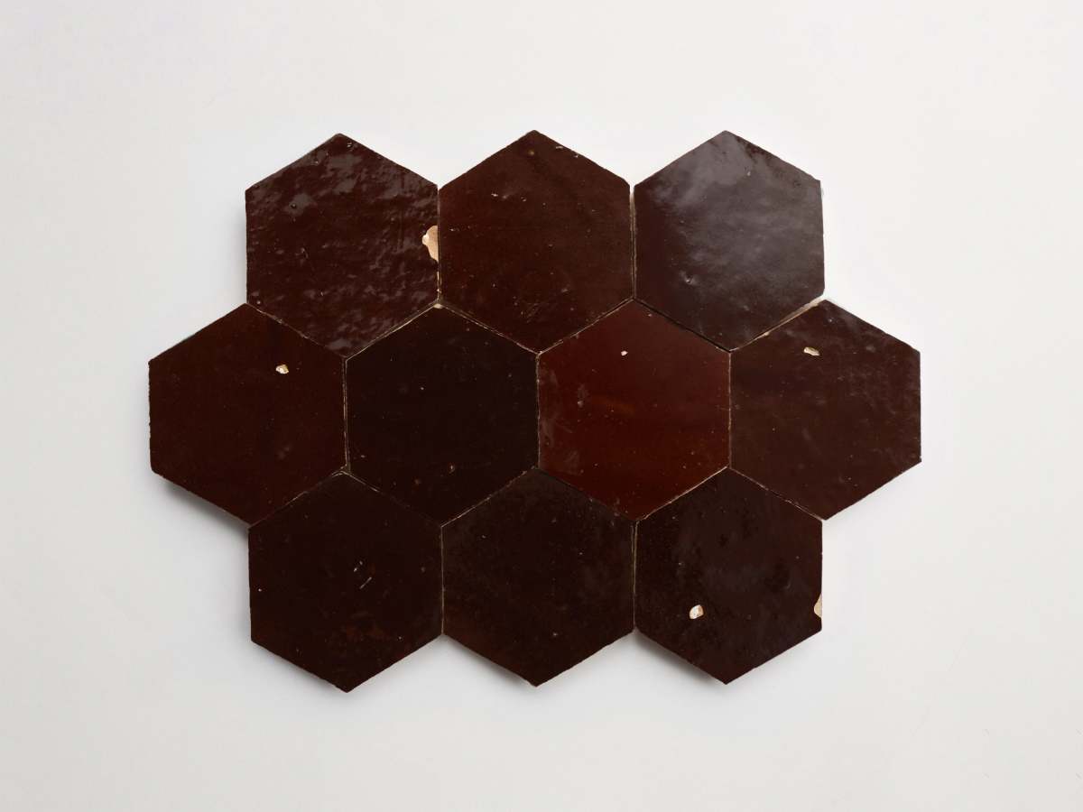 Zellige tile moroccan argan brown hexagon.