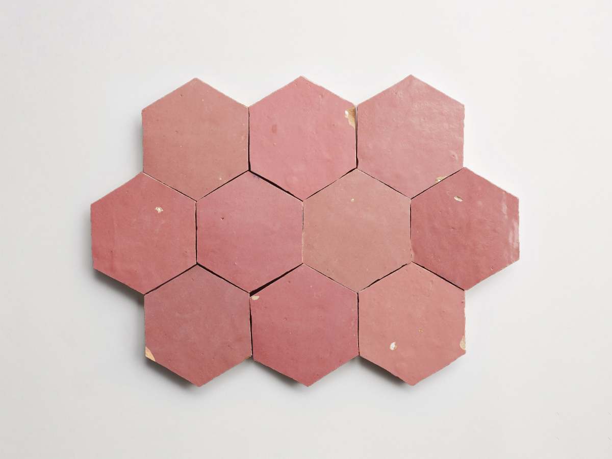 Zellige tile blushing mistress pink hexagon.