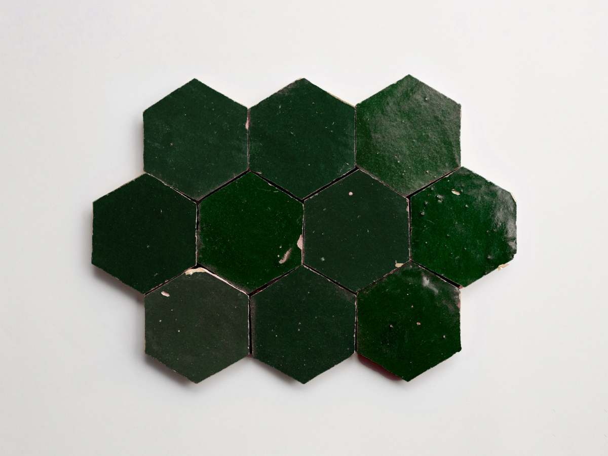 KOZAi no OBON オルテガ柄 dark green zellige tile | cindered olive hexagon | clé