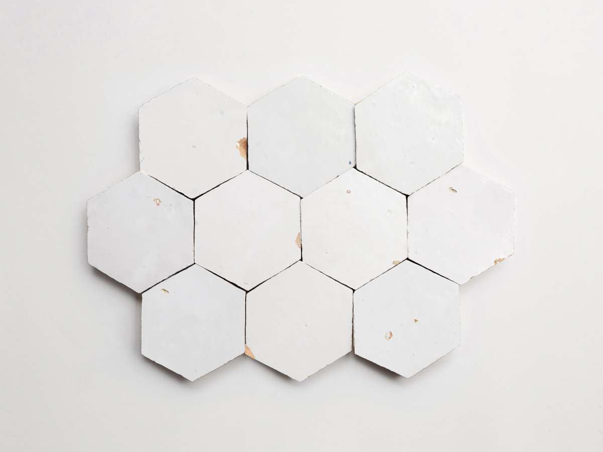 Zellige tile moroccan sea salt white hexagon.