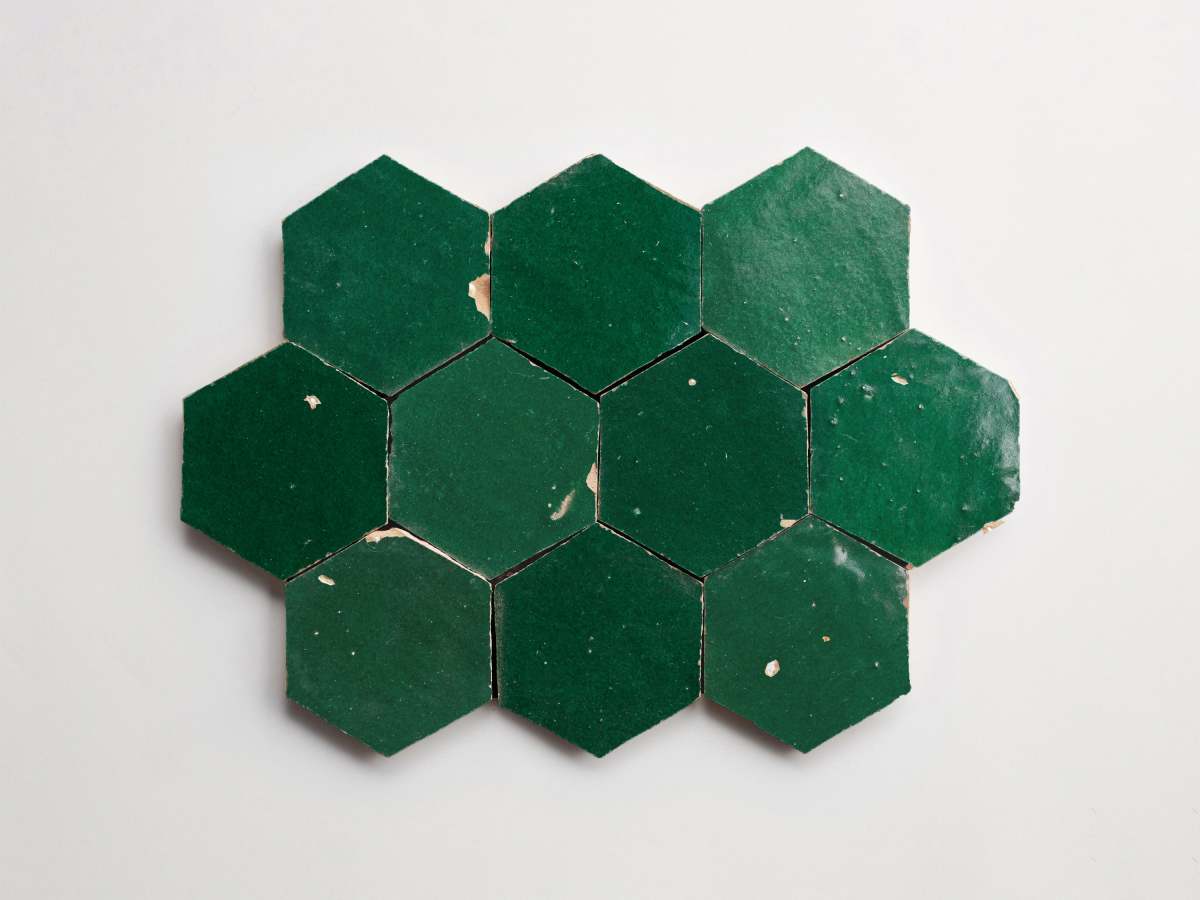 Zellige tile green secret lagoon hexagon.
