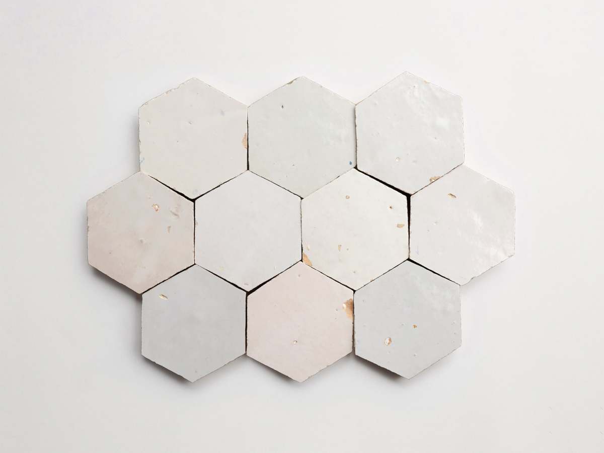White zellige tile weathered white hexagon.
