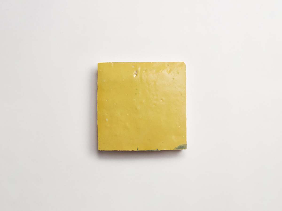 Yellow zellige tile indian saffron 4" square tile.