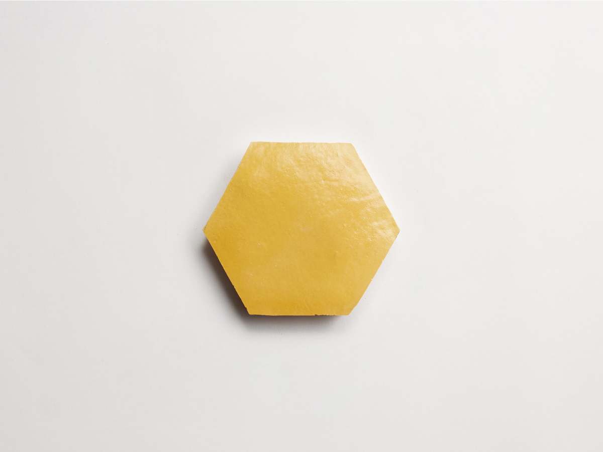 Yellow zellige tiles indian saffron hexagon.