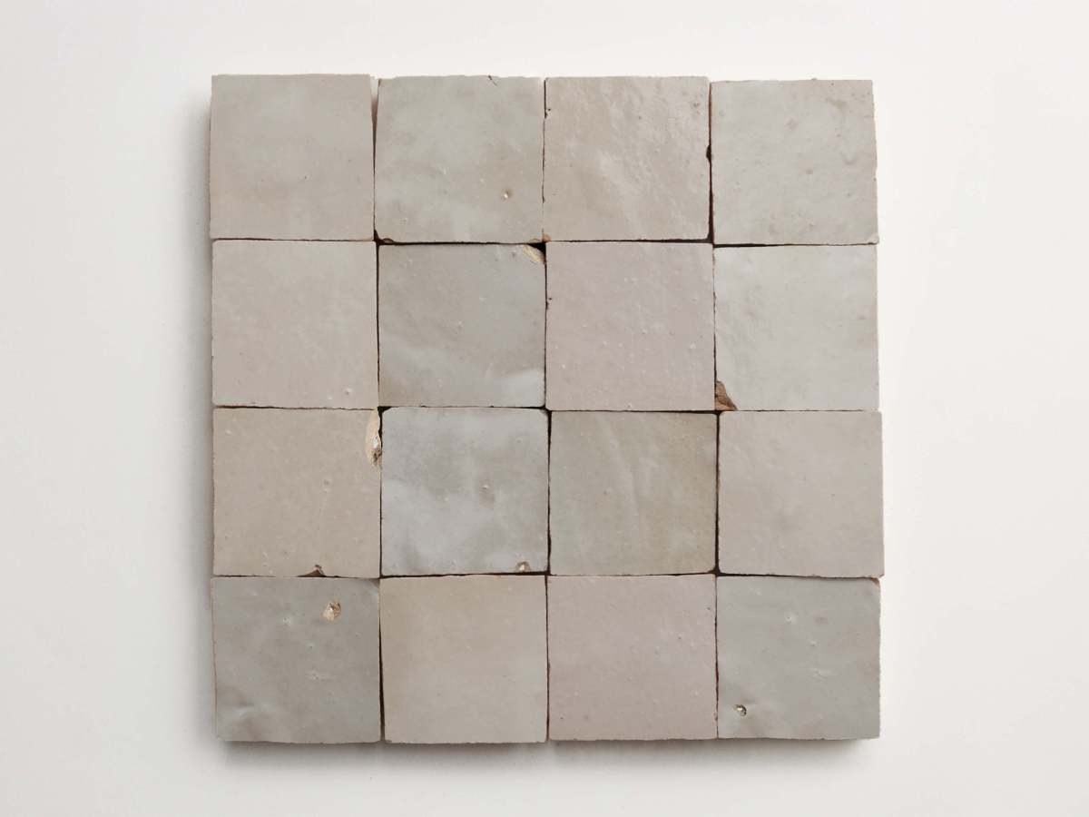 Zellige tile neutral tile parched vellum 2" square.
