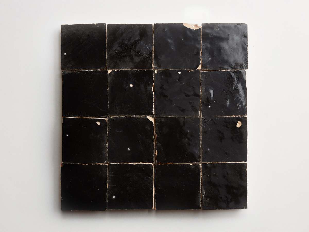 Zellige tile scribe's ink black 2" square.