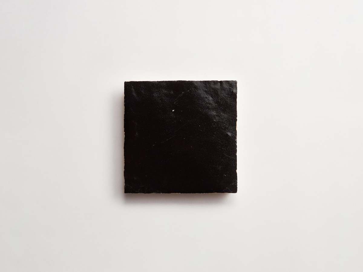 Zellige tiles scribe's ink black 4" square.