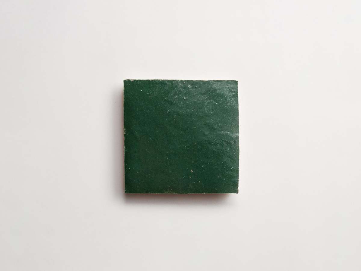 Zellige tile secret lagoon deep green 4" square.